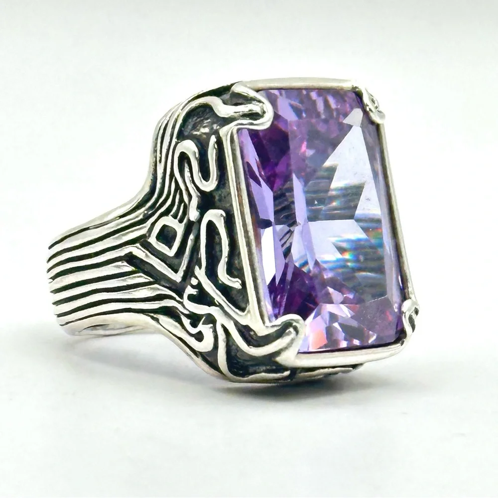 Silpada Retired Vintage R201 Lavender  Sterling Silver & Purple CZ Ring Size 7